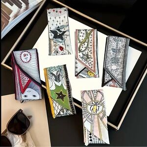Set of 6 Tarot Card Twilly Scarves – Silk Ribbon Scarves / Bag Twillys